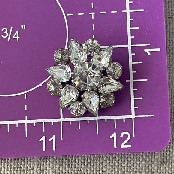 Vintage Signed Czech Prong Set Rhinestone Brooch Pin Silver Tone Open Back Foil - Picture 4 of 5
